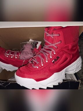 Fila Red and White High-Top Sneakers